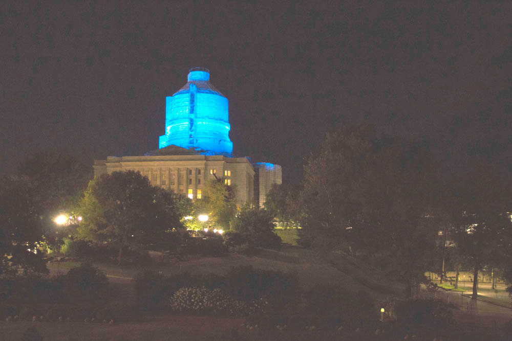 FOR THE BLUES
The state capitol dome shines in blue lights June 13 in celebration of the Stanley Cup Final champion St. Louis Blues. The hockey team beat the Boston Bruins in Game 7 of the series the day prior. It’s the first NHL championship in the 52-year history of the team. “The wait is over,” Gov. Mike Parson said. “This is a well-deserved victory for a team that has inspired the people of St. Louis and Missouri throughout a hard-fought season. The Blues have made us all proud.”